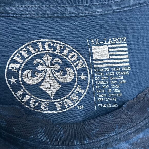 🔥☠️ Y2K AFFLICTION BLK PRM Designer Grunge AOP Graphic Distressed Tee 3XL - EUC - Picture 14 of 14
